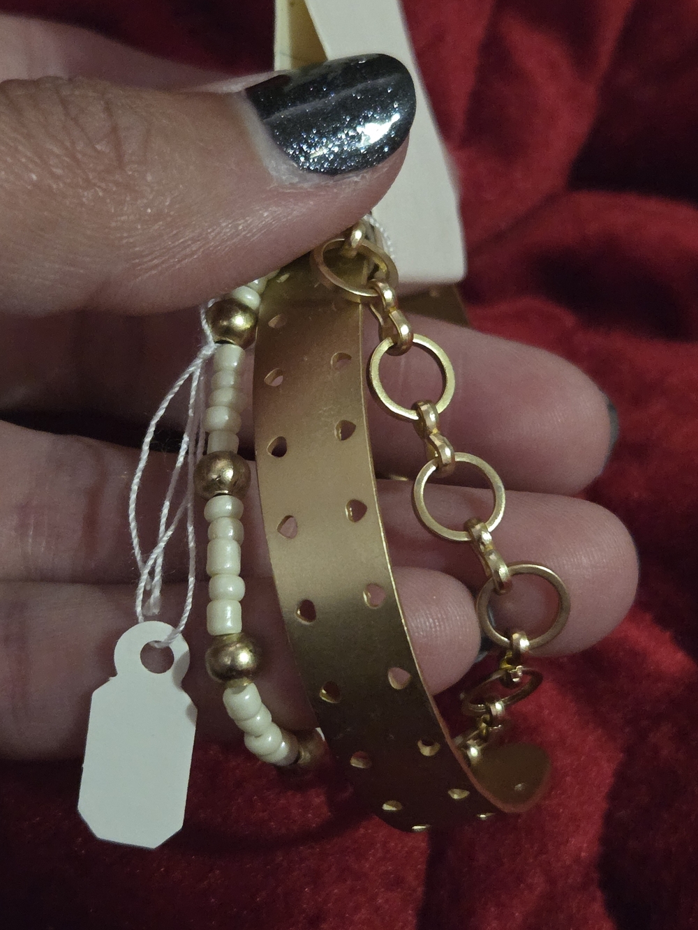 American Eagle Outfitters Gold and Cream Multi-Bracelet Set